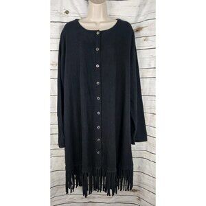 CMC Color Me Cotton Black Fringed Jacket 3X Womens 100% Cotton Long